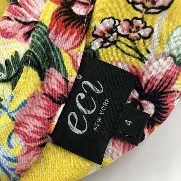 Y2K ECI New York Shirt Dress Size 4 Yellow Floral Button Up Short Sleeve NO BELT - Picture 7 of 7